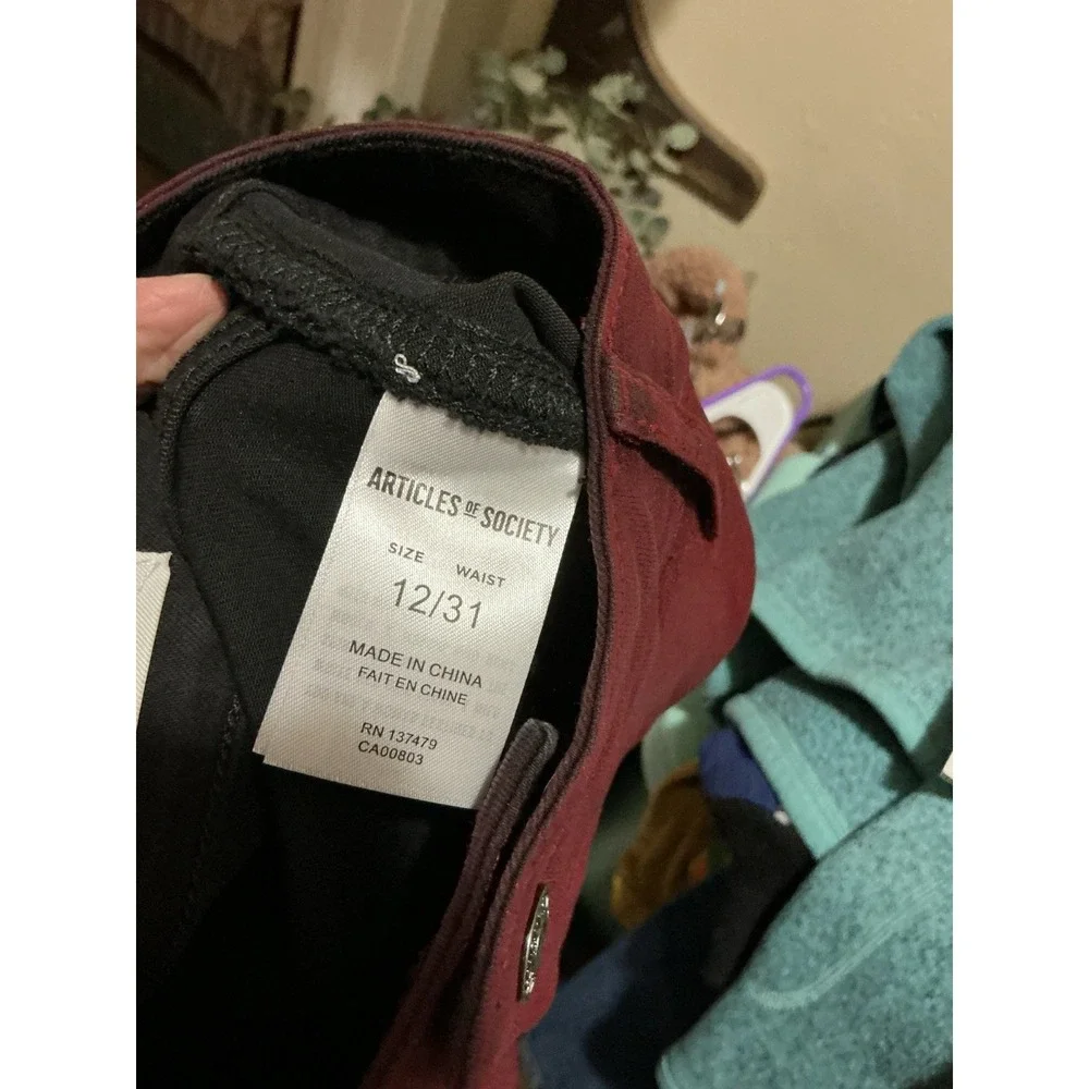 Articles Of Society Lennox High Rise Boot Cut Jeans/pants 12/31 Stretch Burgundy